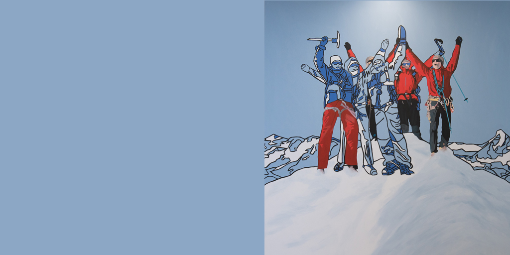 Gemälde mit Gruppe von Bergsteigern auf dem Gipfel von Meike Müller